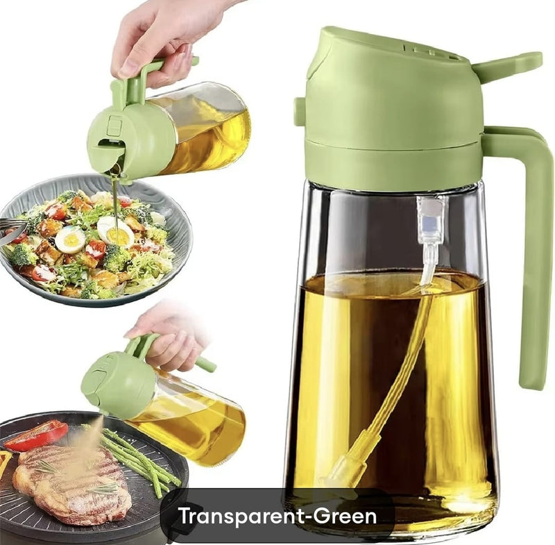 470ml Kitchen Glass Oil Sprayer Bottle | 2‑in‑1 Olive Oil Dispenser | Transparent Premium Quality ( Random Colour)