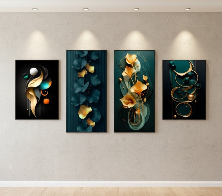 Set Of 4 Pcs Modern Abstract Ginkgo Leaves Wall Art Elegant Stylish Durable Decorative And Contemporary Home Design